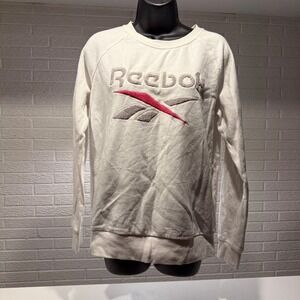 Reebok Sweatshirt Crewneck Long Sleeve White Embroidered Logo Size M